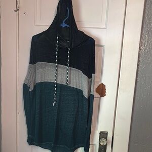 Maurices Teal and Gray Striped Hoodie